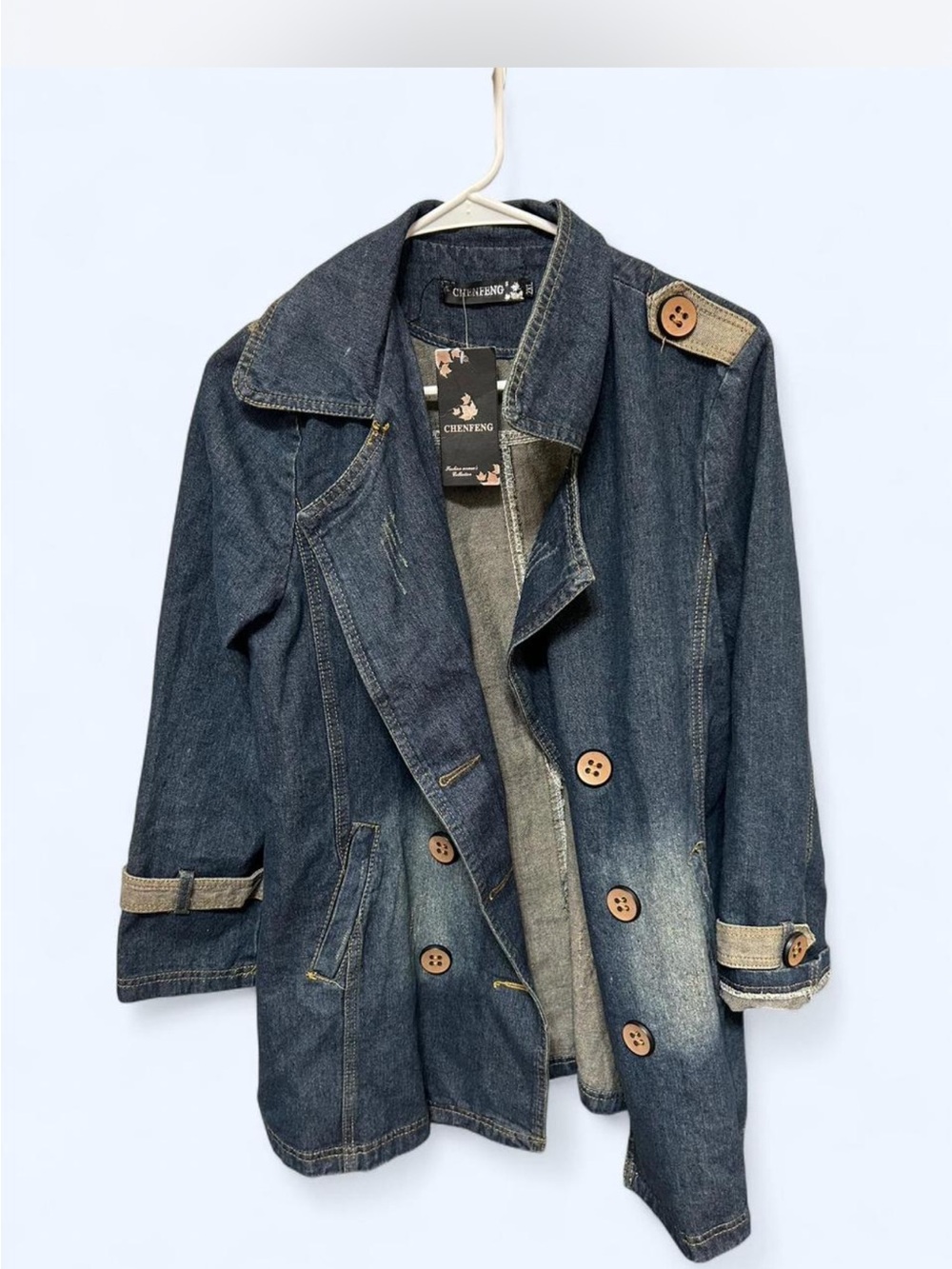 Women's Dark Blue Denim Trench Coat